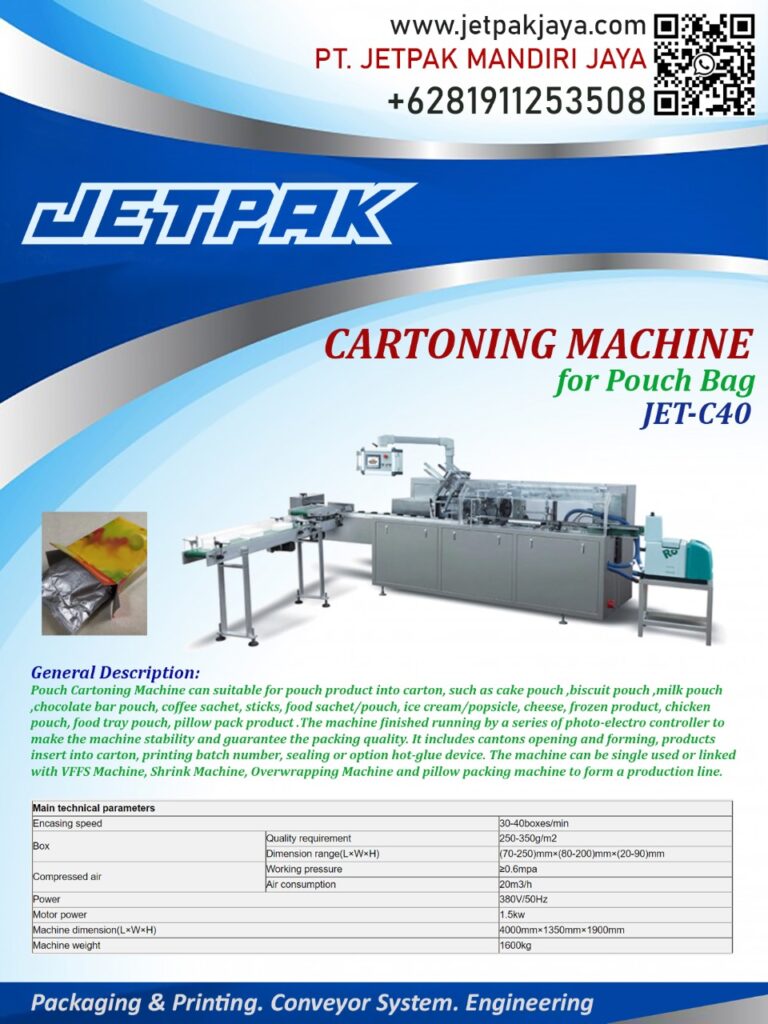 For more information please contact:Leonardo Jr : +6285320680758PT. JETPAK MANDIRI JAYA PACKAGING MACHINE – CONVEYOR SYSTEM – AUTOMATION – PRINTING – FABRICATION.https://www.jetpakjaya.com