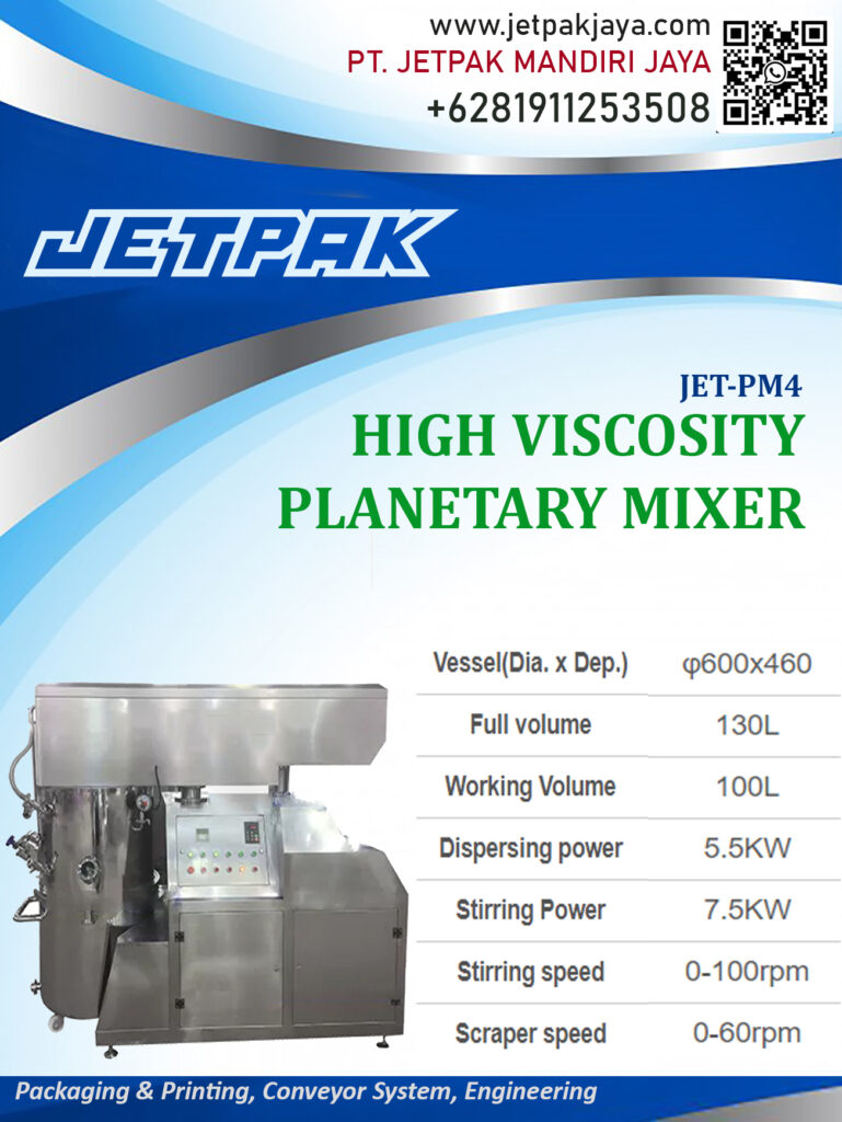 It is widely used in adhesives, silicone, battery slurry, pharmaceutical, daily chemical, fine chemicals, petrochemical and other new polymer materials industry.

For more information please contact:

Leonardo Jr : +6285320680758

PT. JETPAK MANDIRI JAYA PACKAGING MACHINE – CONVEYOR SYSTEM – AUTOMATION – PRINTING – FABRICATION.
https://www.jetpakjaya.com