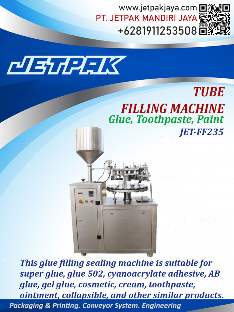 This filling sealing machine is suitable for cream based products.

For more information please contact:

Leonardo Jr : +6285320680758

PT. JETPAK MANDIRI JAYA PACKAGING MACHINE – CONVEYOR SYSTEM – AUTOMATION – PRINTING – FABRICATION.
https://www.jetpakjaya.com