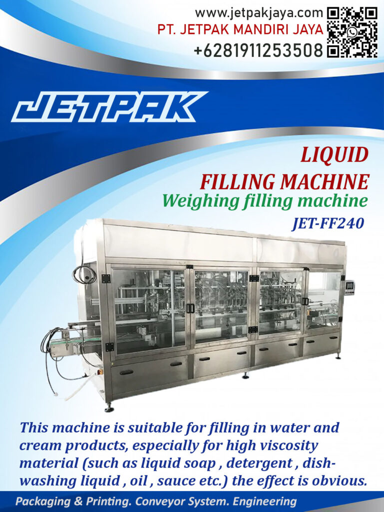This machine is suitable for filling water and cream products.

For more information please contact:

Leonardo Jr : +6285320680758

PT. JETPAK MANDIRI JAYA PACKAGING MACHINE – CONVEYOR SYSTEM – AUTOMATION – PRINTING – FABRICATION.
https://www.jetpakjaya.com