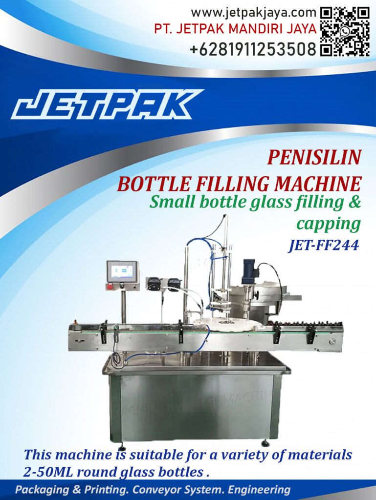 This machine is suitable for filling 2-50ML round glass bottle.

For more information please contact:

Leonardo Jr : +6285320680758

PT. JETPAK MANDIRI JAYA PACKAGING MACHINE – CONVEYOR SYSTEM – AUTOMATION – PRINTING – FABRICATION.
https://www.jetpakjaya.com