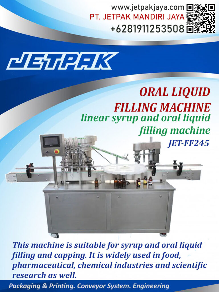 This machine is suitable for filling capping products from a variety of fields such as food, pharmaceutical, chemical, industry, and scientific research.

For more information please contact:

Leonardo Jr : +6285320680758

PT. JETPAK MANDIRI JAYA PACKAGING MACHINE – CONVEYOR SYSTEM – AUTOMATION – PRINTING – FABRICATION.
https://www.jetpakjaya.com