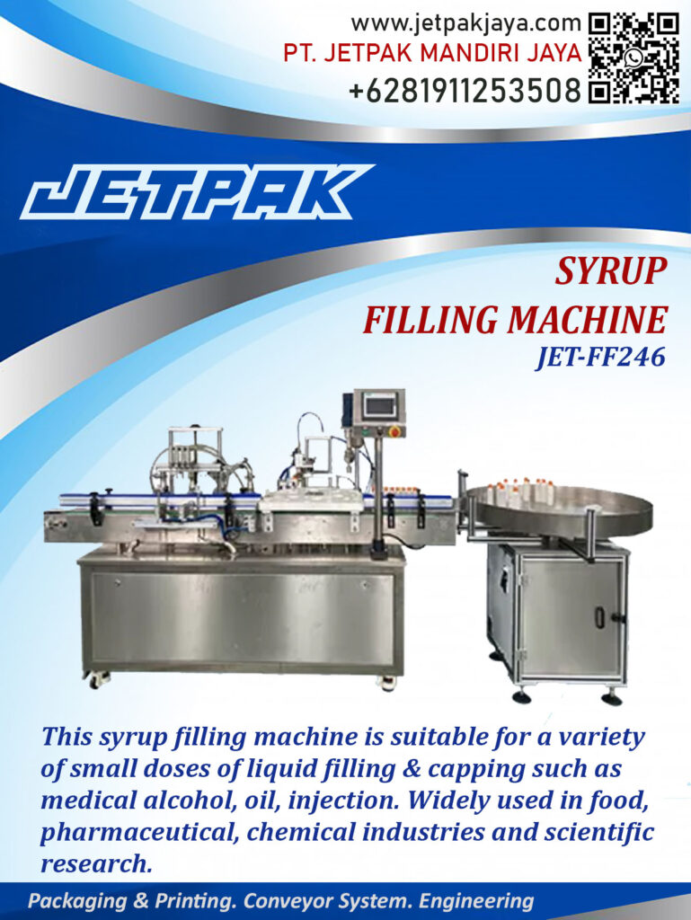 This filling machine is suitable for a variety of product.

For more information please contact:

Leonardo Jr : +6285320680758

PT. JETPAK MANDIRI JAYA PACKAGING MACHINE – CONVEYOR SYSTEM – AUTOMATION – PRINTING – FABRICATION.
https://www.jetpakjaya.com