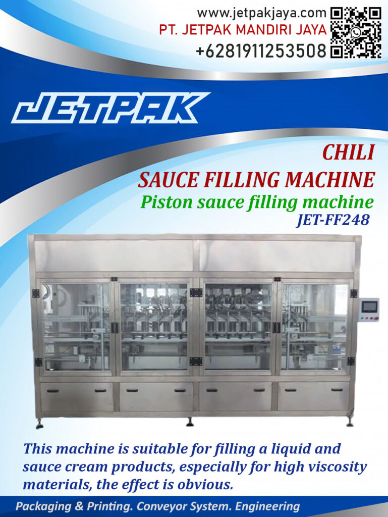 This machine is suitable for filling liquid, sauce, and cream based products.

For more information please contact:

Leonardo Jr : +6285320680758

PT. JETPAK MANDIRI JAYA PACKAGING MACHINE – CONVEYOR SYSTEM – AUTOMATION – PRINTING – FABRICATION.
https://www.jetpakjaya.com