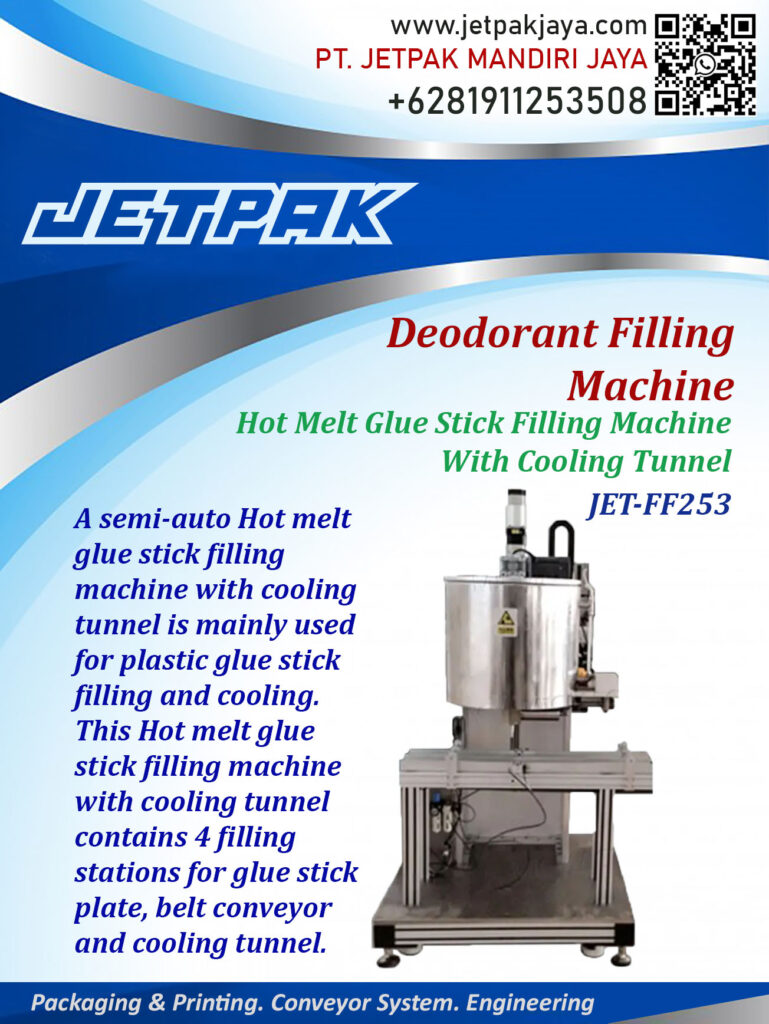 This machine is suitable for filling tube and cooling it.

For more information please contact:

Leonardo Jr : +6285320680758

PT. JETPAK MANDIRI JAYA PACKAGING MACHINE – CONVEYOR SYSTEM – AUTOMATION – PRINTING – FABRICATION.
https://www.jetpakjaya.com