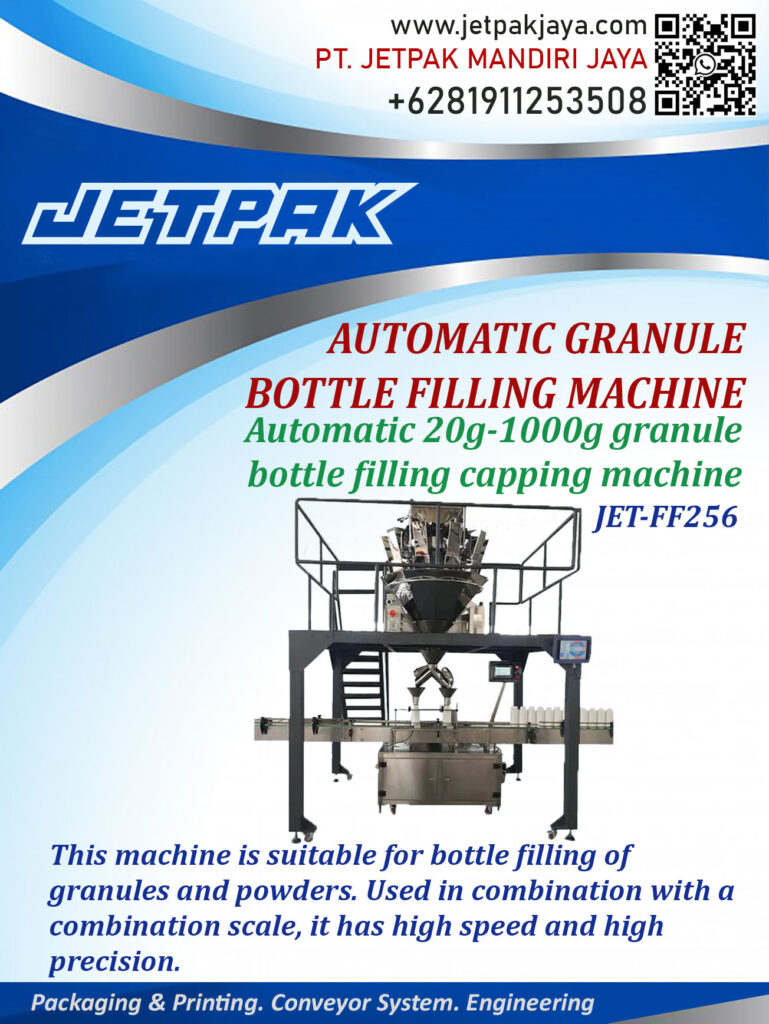 This machine is suitable for filling bottles with powder based products.

For more information please contact:

Leonardo Jr : +6285320680758

PT. JETPAK MANDIRI JAYA PACKAGING MACHINE – CONVEYOR SYSTEM – AUTOMATION – PRINTING – FABRICATION.
https://www.jetpakjaya.com