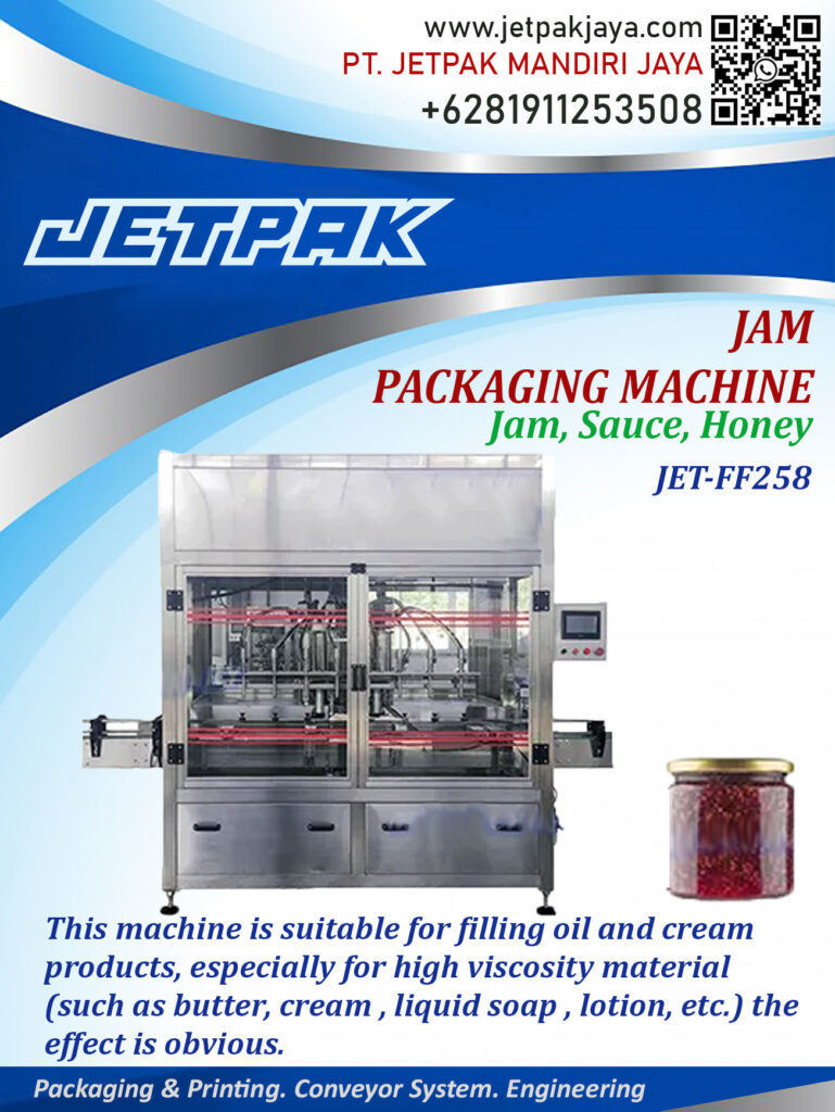This machine is suitable for filling oil and cream based products.

For more information please contact:

Leonardo Jr : +6285320680758

PT. JETPAK MANDIRI JAYA PACKAGING MACHINE – CONVEYOR SYSTEM – AUTOMATION – PRINTING – FABRICATION.
https://www.jetpakjaya.com